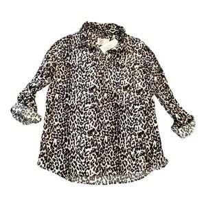 NWT Cosmic Blue Love Womens Blouse Leopard Button‎ Down Collared Size S